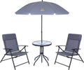 Nice C Patio Set with Umbrella, Outdoor Dinning Set, Patio Furniture Set, Patio Table Chair with Umbrella, Table and Chairs, 4-Piece Garden Furniture Set, Glass Table, 2 Folding Chairs&Umbrella (Grey)