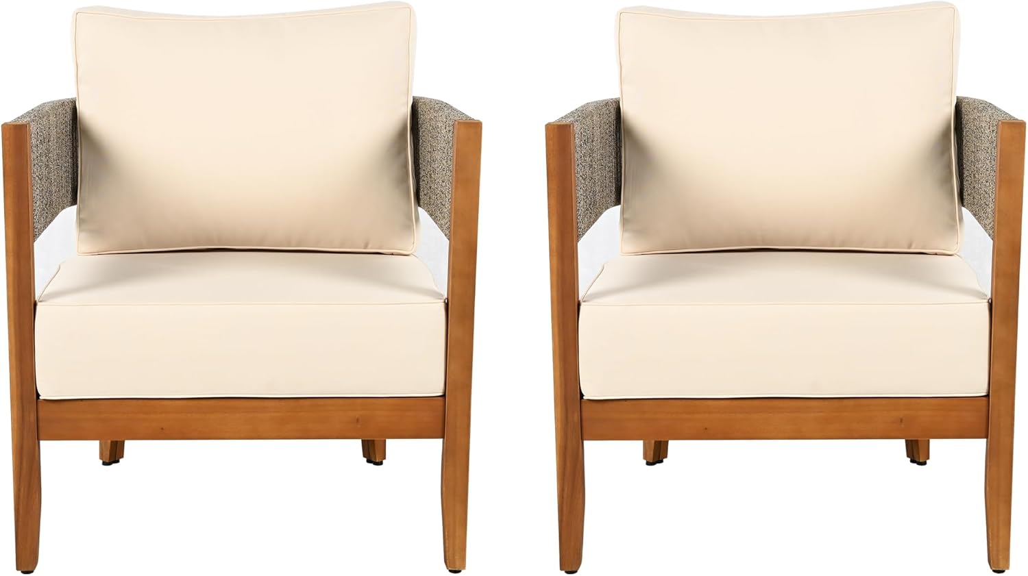 Christopher Knight Home Rekker Acacia Wood Outdoor Club Chair Set of 2, Patio Accent Chair with Removable Cushion, Patio Furniture Set Comfy Reading Chair, Wooden Single Lounge Sofa Set, Teak+Beige