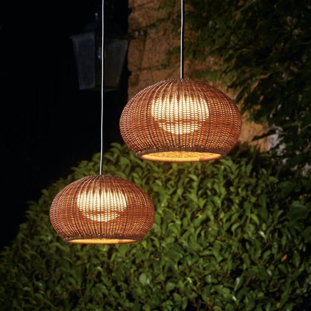 Plastic Rattan Pendant Lamp Shade Wicker Hanging Light Fixture E27 with Adjustable Cord Industrial Vintage Japanese-Style Hanging Lamp Garden Pavilion Farmhouse Restaurant Landscape Light
