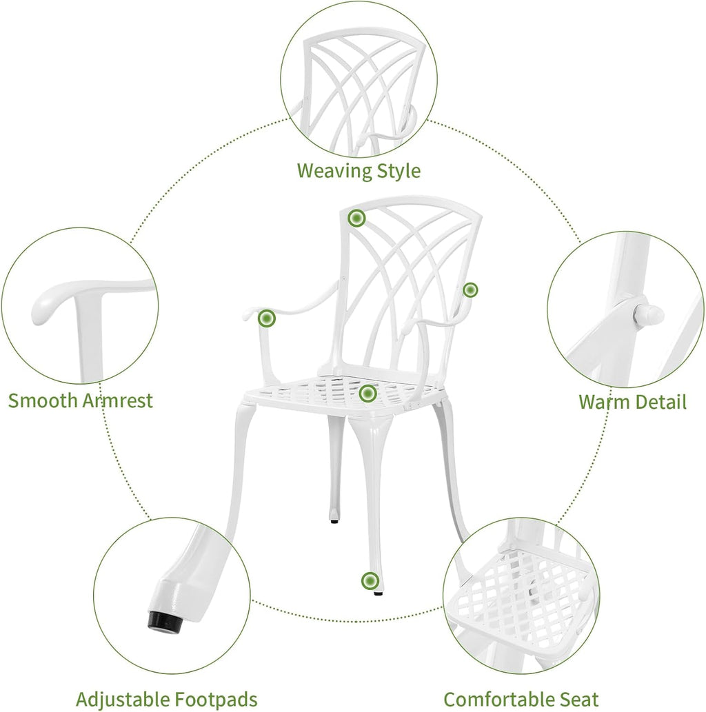Patio Bistro Set 3 Piece with Umbrella Hole, Outdoor Bistro Table and Chairs Set of 2, Patio Bistro Set 3 Piece White, Cast Aluminum Furniture for Park Yard Front Porch