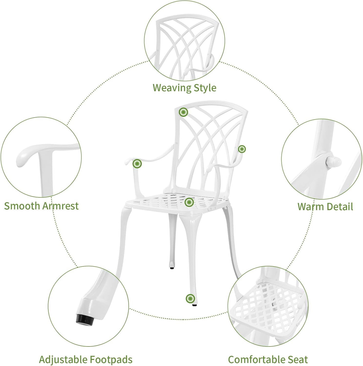 Patio Bistro Set 3 Piece with Umbrella Hole, Outdoor Bistro Table and Chairs Set of 2, Patio Bistro Set 3 Piece White, Cast Aluminum Furniture for Park Yard Front Porch