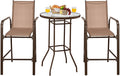 Tangkula 3 Pieces Outdoor Patio Bar Set, Outdoor Bistro Set with 2 Bar Stools and 1 Tempered Glass Bar Table, Bar Height Patio Table and Stools Set for Backyard, Garden, Lawn (Coffee)