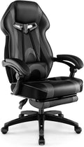 COSTWAY Gaming Chair, Ergonomic Adjustable Racing Video Game Chair w/Retractable Footrest, Padded Headrest & Lumbar Support, High Back Reclining Home Office Computer Gamer Chair for Adults (Grey)