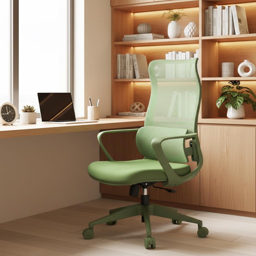 High Back Ergonomic Colorful Office Chair, Breathable Nylon Mesh Desk Chair with Adjustable Lumbar Support, 300LBS Swivel Rolling Computer Chair for Home Office Work(Americana, Green)