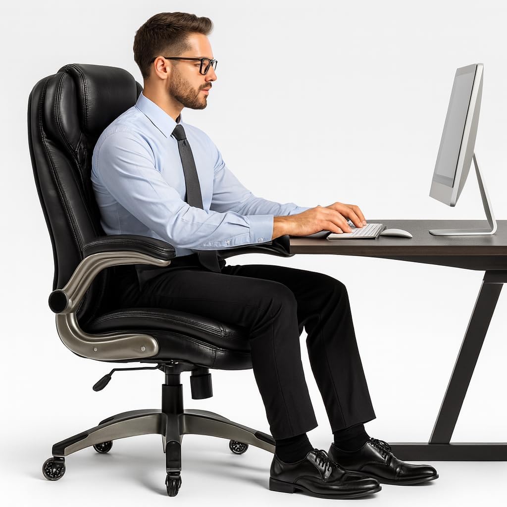 COLAMY High Back Executive Office Chairs,Ergonomic PU Leather Desk Chairs with Flip-Up Armrests, Adjustable Height, Lumbar Support,Comfortable Computer Chairs for Home Office,Set of 2