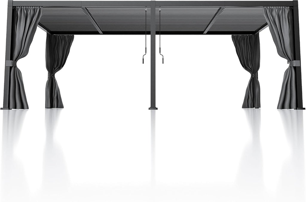 COSIEST 12'X24' Aluminum Louvered Pergola,All-Weather Adjustable Roof with Mosquito-Proof & UV Protection Netting Curtains Large Pergolas for Patio, Deck, Backyard, Garden Outdoor Living Space (Black)