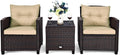 AUGESTER 3 PCS Patio Furniture Set, Outdoor PE Rattan Wicker Conversation Sofa Set w/Washable Cushion and Tempered Glass Tabletop, All Weather Chat Sofa for Garden Poolside Balcony Porch (Beige)