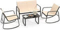 YITAHOME 4 Pieces Patio Furniture Set, Outdoor Textilene Conversation Sets Rocking Bistro Chairs, Loveseat and Glass Table for Living Room Lawn Garden Balcony Poolside Backyard (Brown)