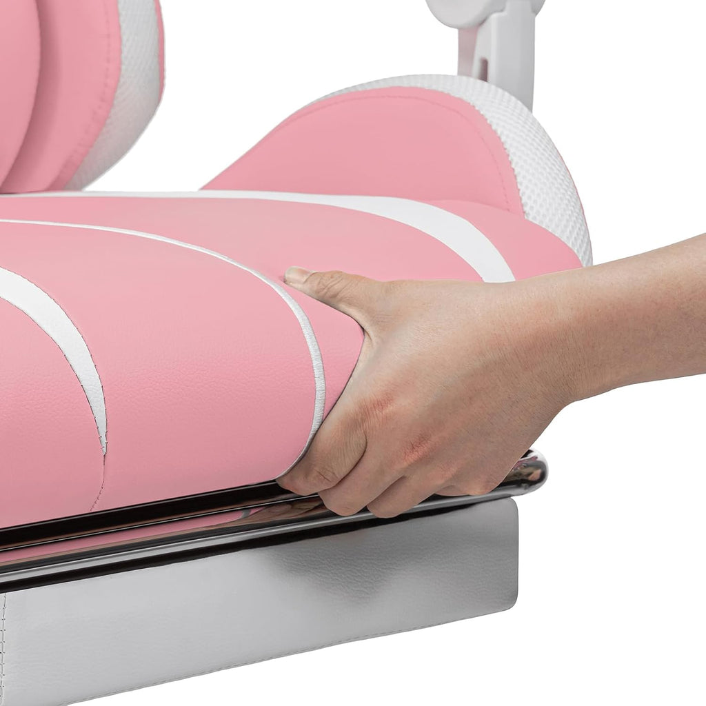 HOFFREE Pink Gaming Chair with Speakers and Led Lights Massage Video Game Chair with Footrest Reclining Computer Gaming Chair for Girls