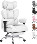 Big and Tall Gaming Computer Chair, Executive Ergonomic Home Office Desk Chair, with Footrest, High Back Reclining, Adjustable Armrests and Comfy Lumbar Support, PU Leather, Beige