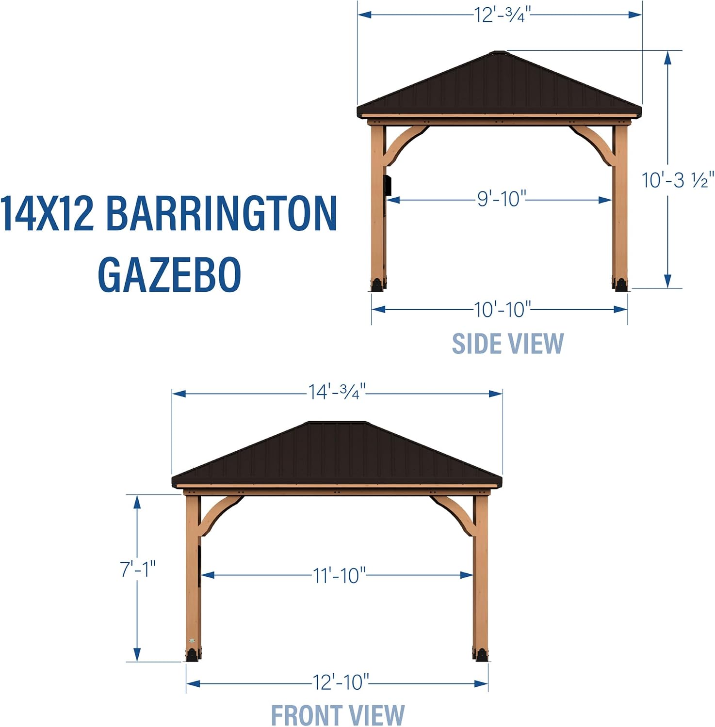 Backyard Discovery Barrington 14' x 12' Cedar Wood Outdoor Gazebo Pavilion with Hardtop Galvanized Steel Hip Roof, Snow Support, Wind Resistance, PowerPort, Shade for Garden, Patio, Deck, Entertaining