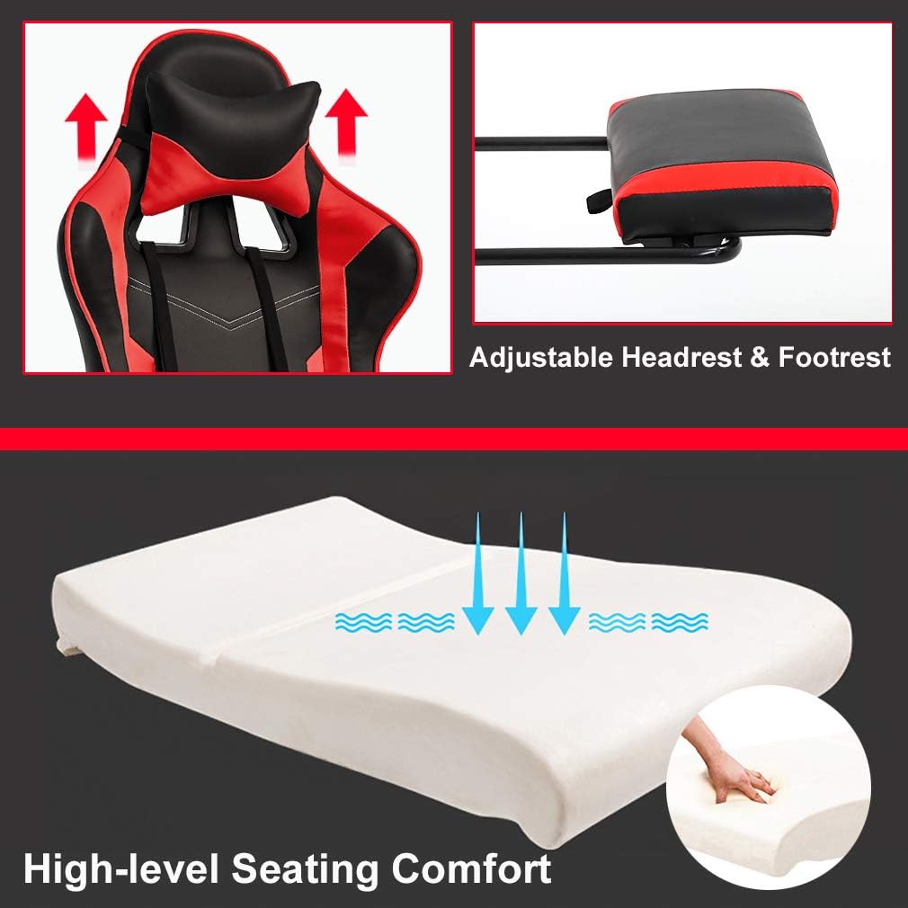 BestOffice Women's Red Gaming Chair, Sturdy Faux Leather, 360-Degree Rotating, Lumbar Support, Massage Vibration, Easy Assembly, 21.7'W x 20.9'D x 45'H