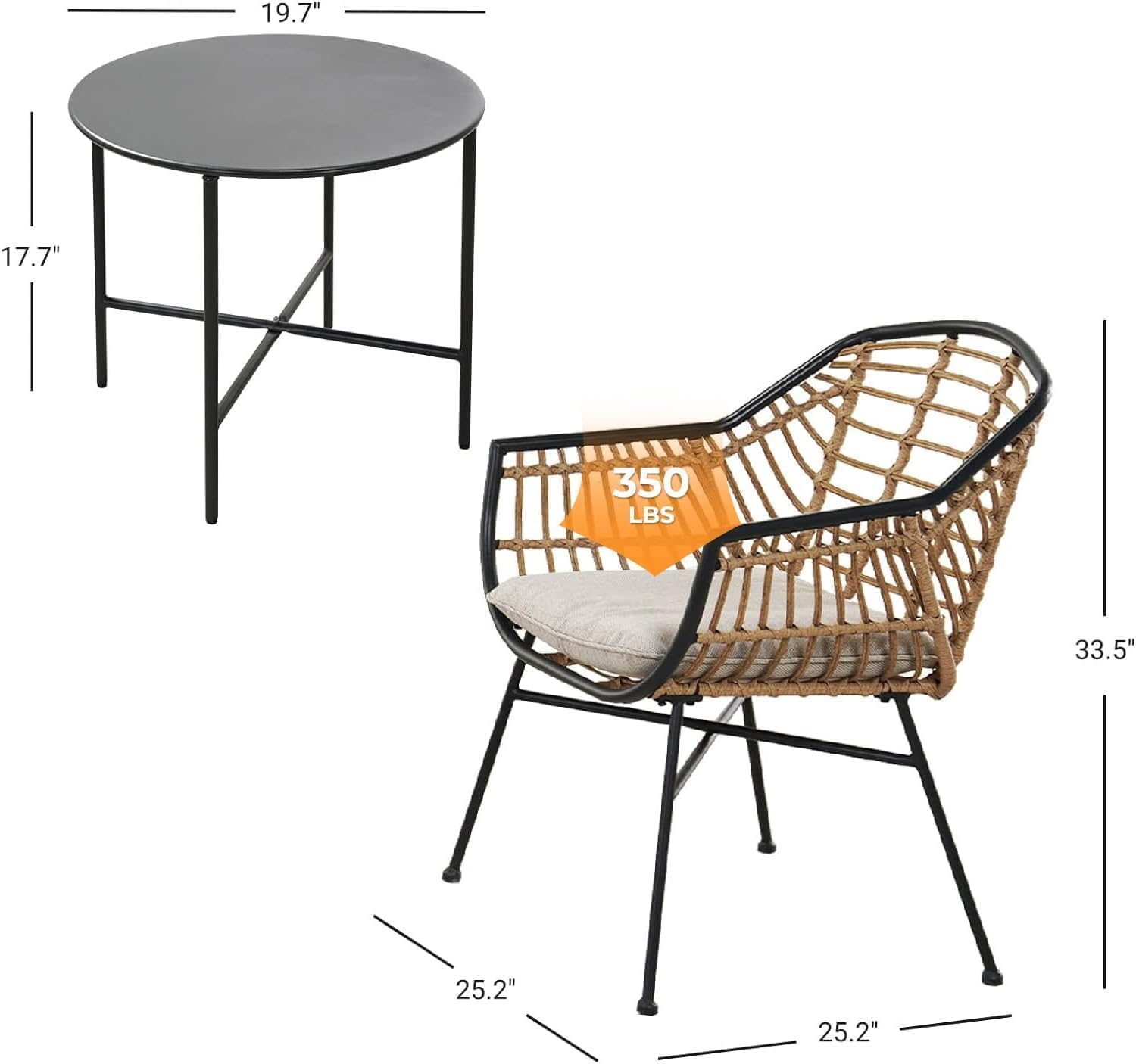 Grand patio Patio Furniture Set, Outdoor Wicker Patio Conversation Seating Chair with Cushions and Coffee Table, Boho Seating Chat Set for Indoor Outdoor, Balcony, Porch, Garden, Deck