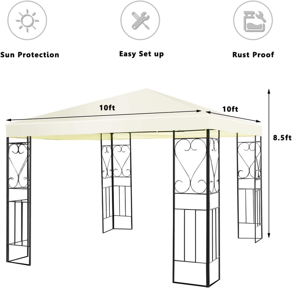 Tangkula 10x10 Ft Patio Gazebo, Outdoor Steel Gazebo with Water-Resistant Canopy, Patio Sun Pavilion Shelter with 100 Square Feet of Shade for Garden, Backyard, Deck Beige
