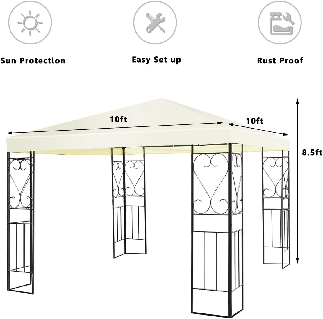Tangkula 10x10 Ft Patio Gazebo, Outdoor Steel Gazebo with Water-Resistant Canopy, Patio Sun Pavilion Shelter with 100 Square Feet of Shade for Garden, Backyard, Deck Beige