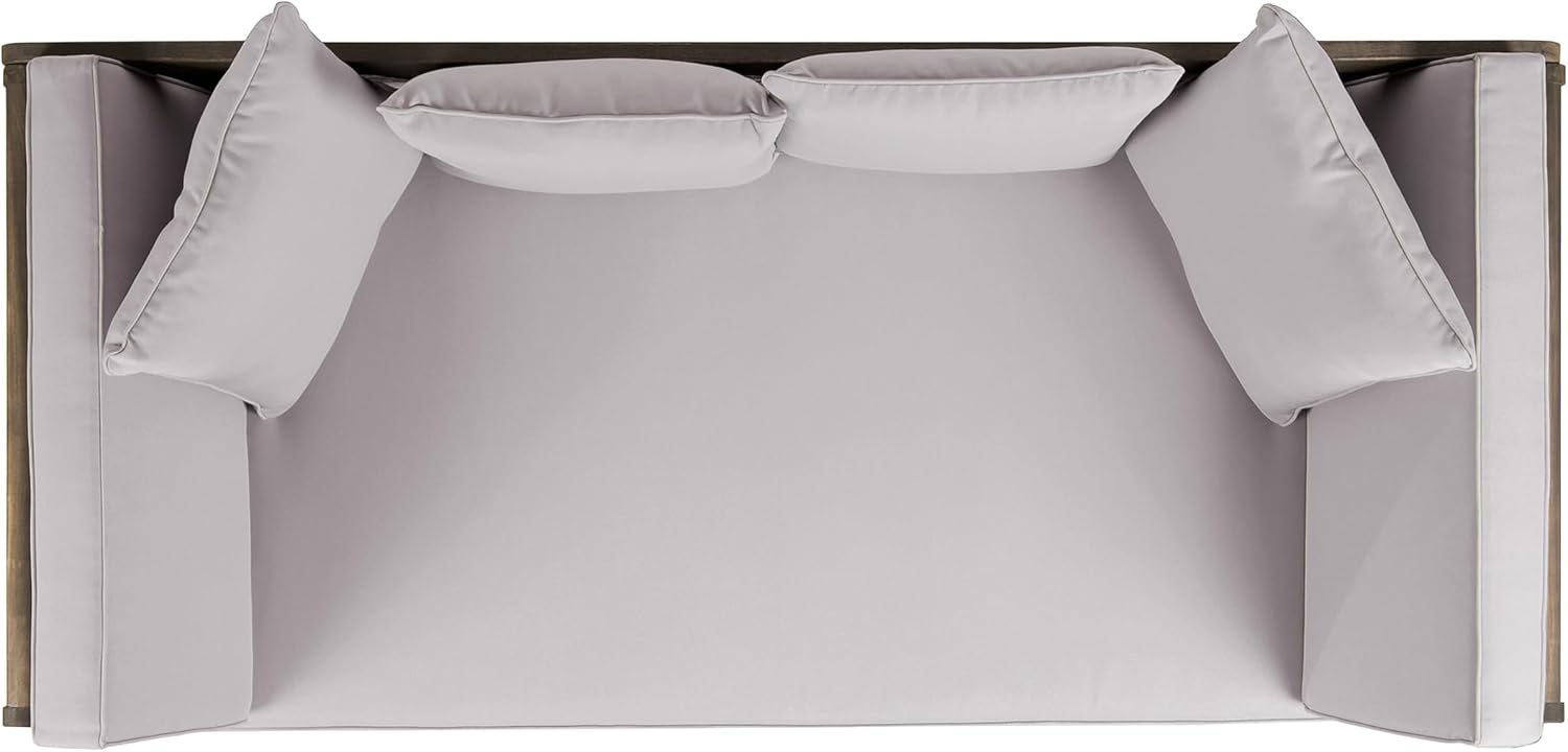 Merax Outdoor Patio Daybed Sofa,3-Seat Sofa with Foldable Arm 4 Back Pillows,Teak Acacia Wood Frame Beige Removable Cushion,Grey