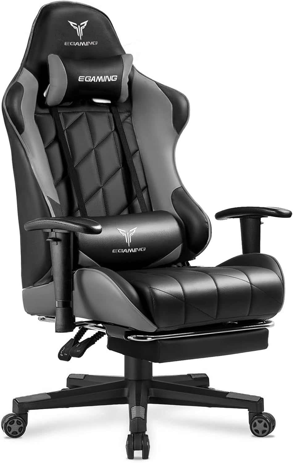 Gaming Chair with Footrest, Ergonomic High-Back PU Leather Computer Chair with 3D Adjustable Armrests, Headrest and Lumbar Support, Office Desk Chair with Diamond Stitching for Adults & Teen