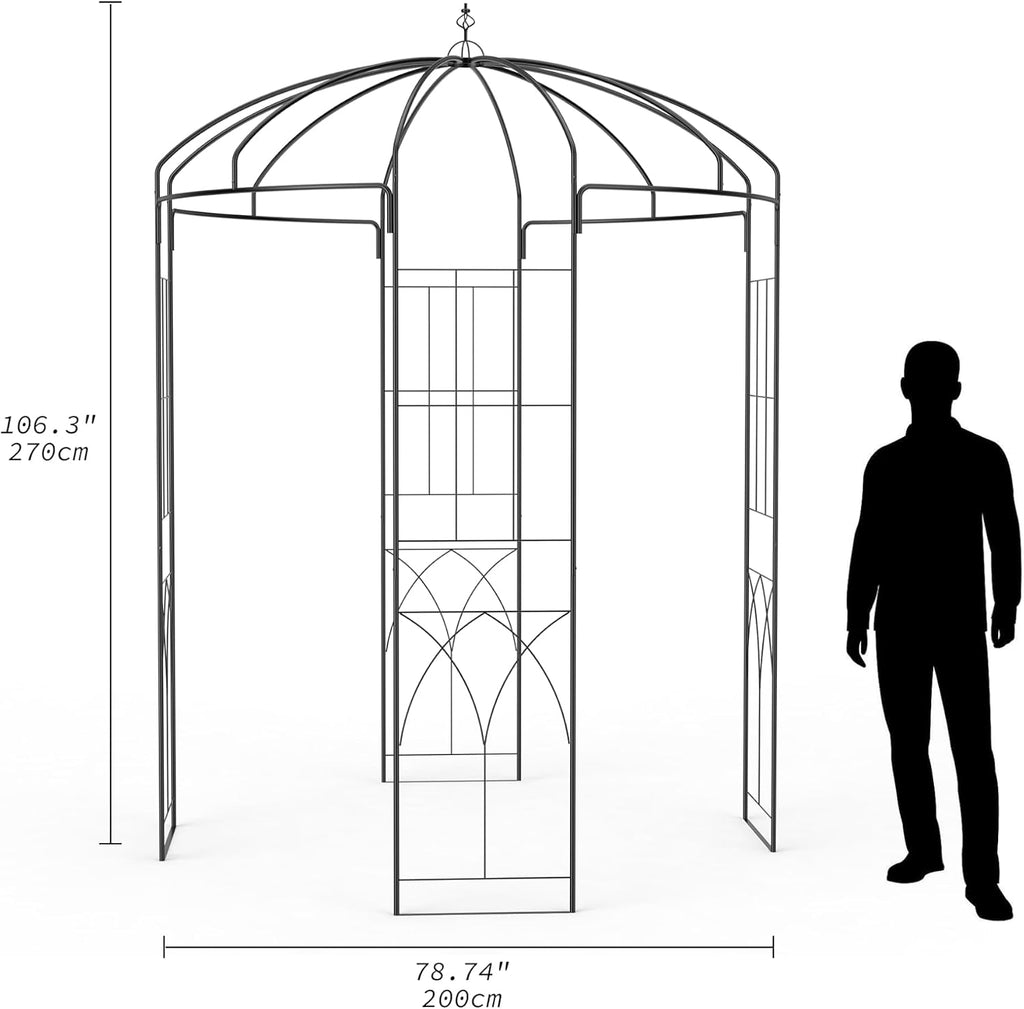 GarveeLife 8.8 ft Birdcage Shape Garden Arch, Metal Garden Arch Trellis for Climbing Plants, Outdoor Garden Arbor for Wedding Arches and Party Decorations, Black