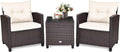 COSTWAY 3PCS Patio Furniture Set, PE Rattan Wicker Sofa w/Washable Cushion and Coffee Table, Tempered Glass Tabletop, Outdoor Conversation Set for Balcony, Porch, Yard, Backyard, Lawn, White
