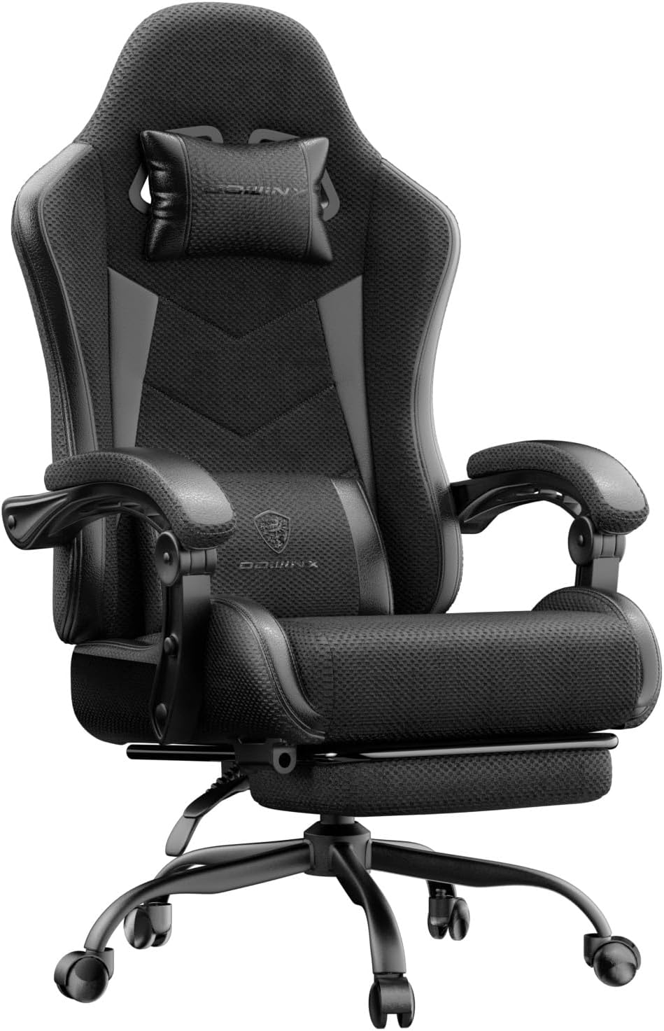 Gaming Chair with Footrest, Ergonomic 330lbs Leather Mesh Chair, Massage Lumbar Support, Adjustable Height & Headrest Pillow, Breathable Seat for Office, Home, Streaming, Long Gaming Sessions, Onyx