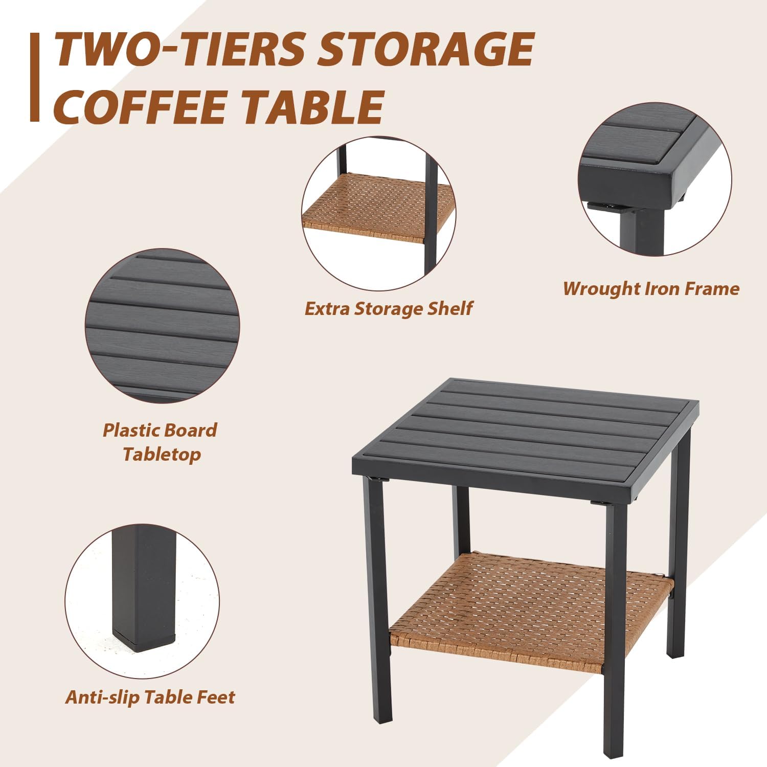 MELLCOM 3 Pieces Patio Furniture Set, Outdoor Swivel Patio Rocker Chairs with Thick Cushions and 2-Tier Coffee Table, Oversize Wicker Bistro Conversation Sets for Garden, Balcony, Backyard, Grey