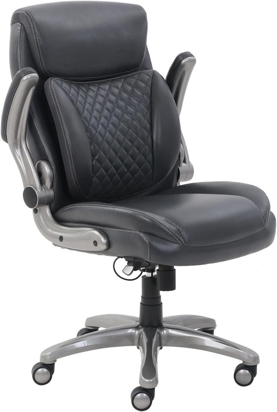 Amazon Basics Ergonomic Executive Office Chair with Adjustable Lumbar Support, Flip-up Arms, Height Adjustable, 360° Rolling Swivel, Computer Desk Chair, Grey Leather