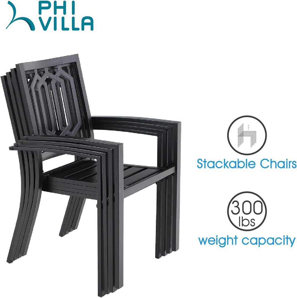 PHI VILLA 5 Piece Patio Dining Set Metal Outdoor Table and Chairs Furniture Set, 37' Square Bistro Table with Umbrella Hole and 4 Backyard Garden Chairs Support 300LBS for Deck, Lawn, Garden