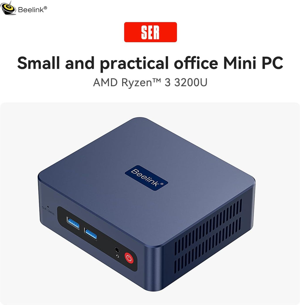 Beelink SER3 Mini PC, AMD Ryzen 3 3200U(14nm, 2C/4T) up to 3.5GHz, Mini Gaming Computer 16GB DDR4 RAM 500GB PCIE3.0 X4 SSD, Micro PC 4K@60Hz Dual Display, Mini Computer WiFi6/BT5.2/HTPC/W-11 Pro