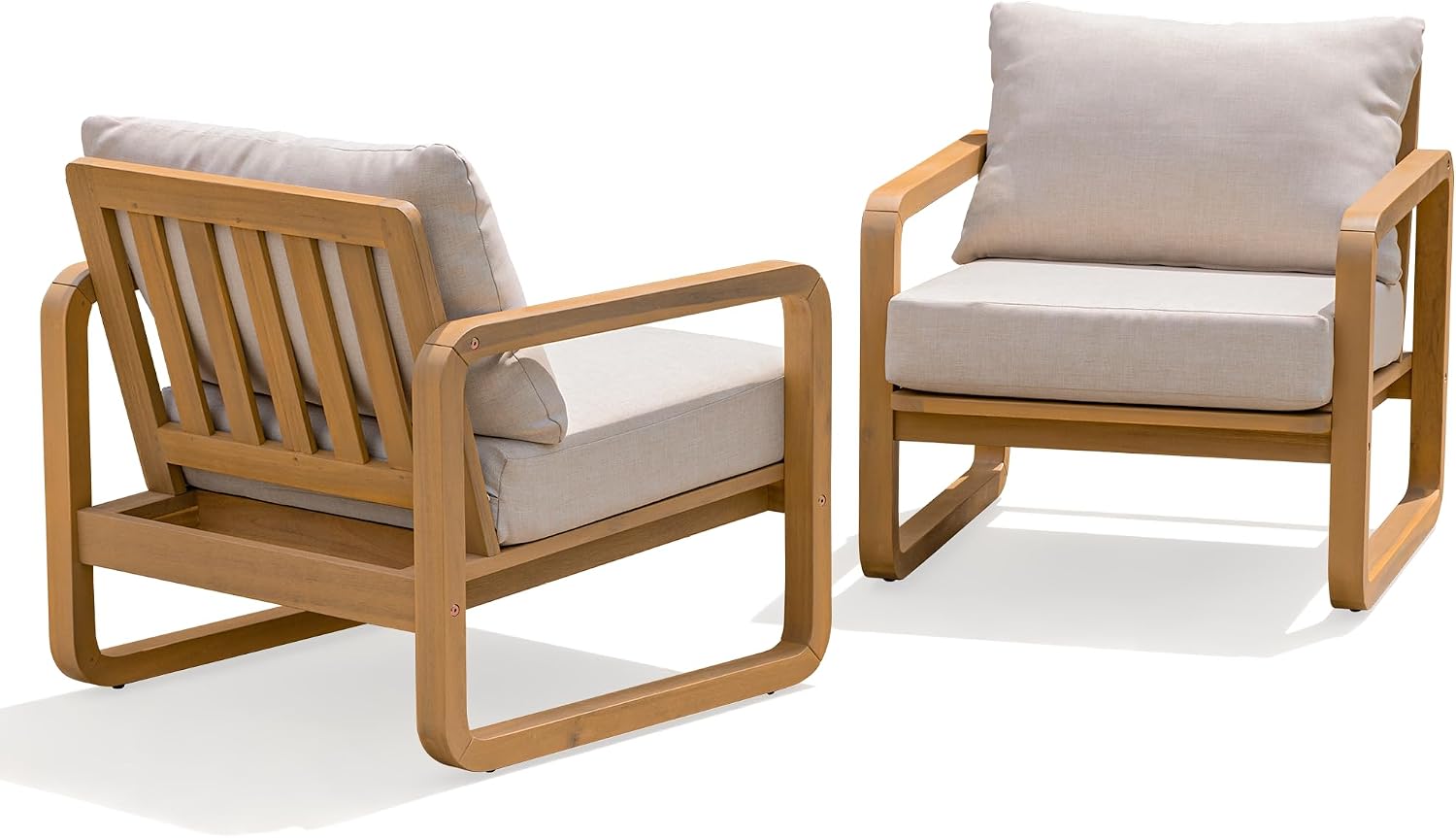Idzo Ivy Wood Club Chair Set of 2 – Beige Fabric, Outdoor Wooden Armchair Seating with Cushions for Patio, Garden, or Balcony Relaxation