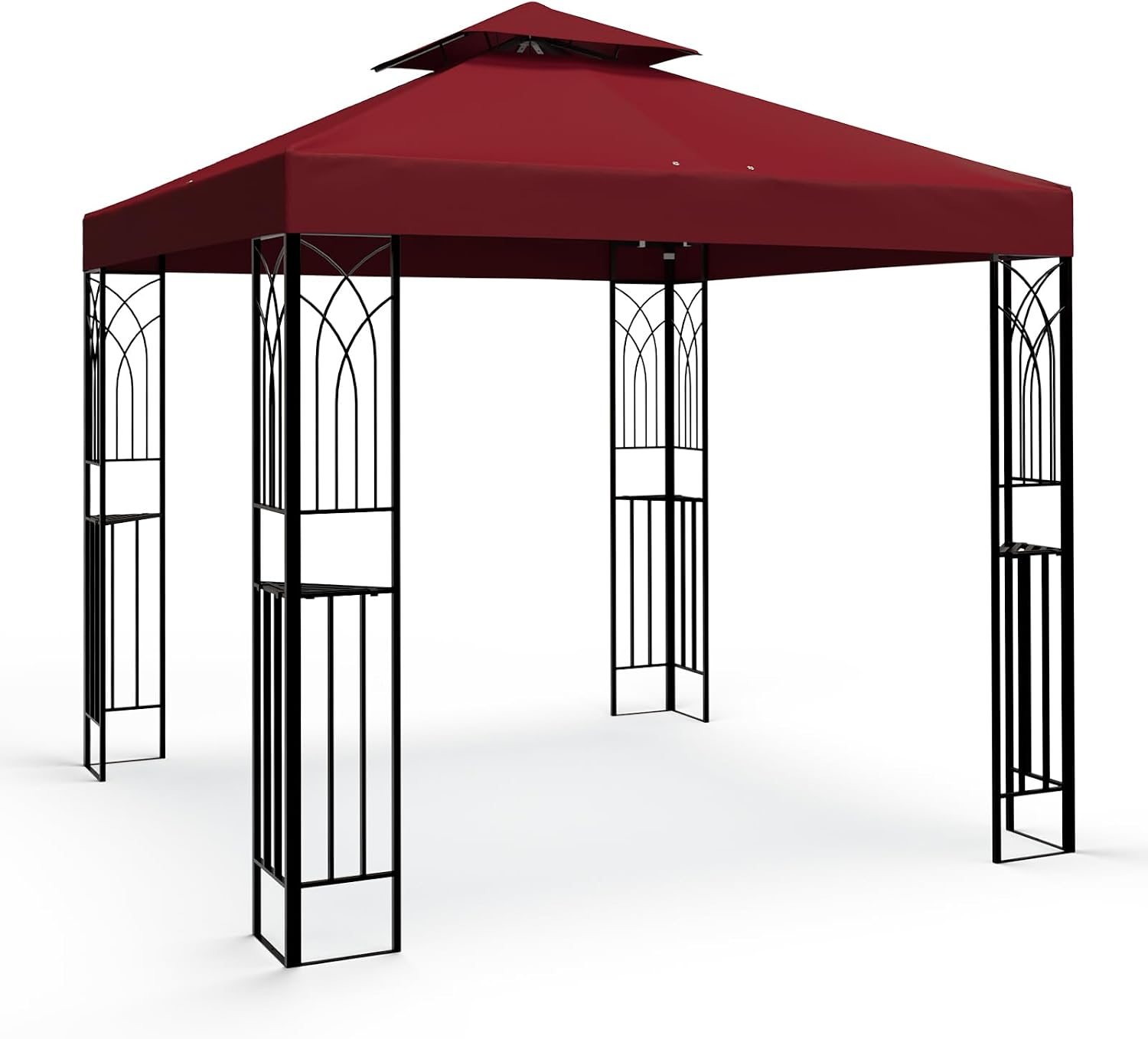 EAGLE PEAK Patio Gazebo 8x8 with Corner Shelves, Double Roof Outdoor Pavilion for Lawn, Deck, Garden and Backyard, Red