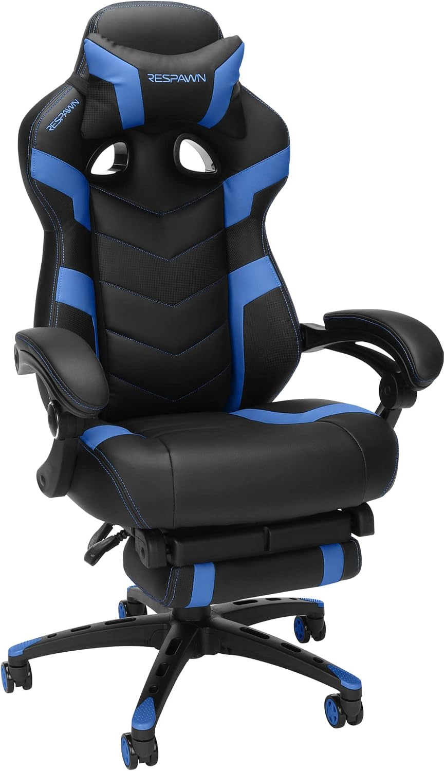 RESPAWN 110 Pro Ergonomic Gaming Chair with Footrest for Adults - Comfortable Office Gaming Recliner with Lumbar Support and Headrest, Racing Style Video Game Chairs for Computer Gamer - Blue