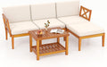 Tangkula L Shaped Outdoor Furniture Set, 5 Pieces Acacia Wood Patio Conversation Set, Modular Outdoor Lounge Sofa Set w/Cushions and Coffee Table for Garden, Backyard, Poolside