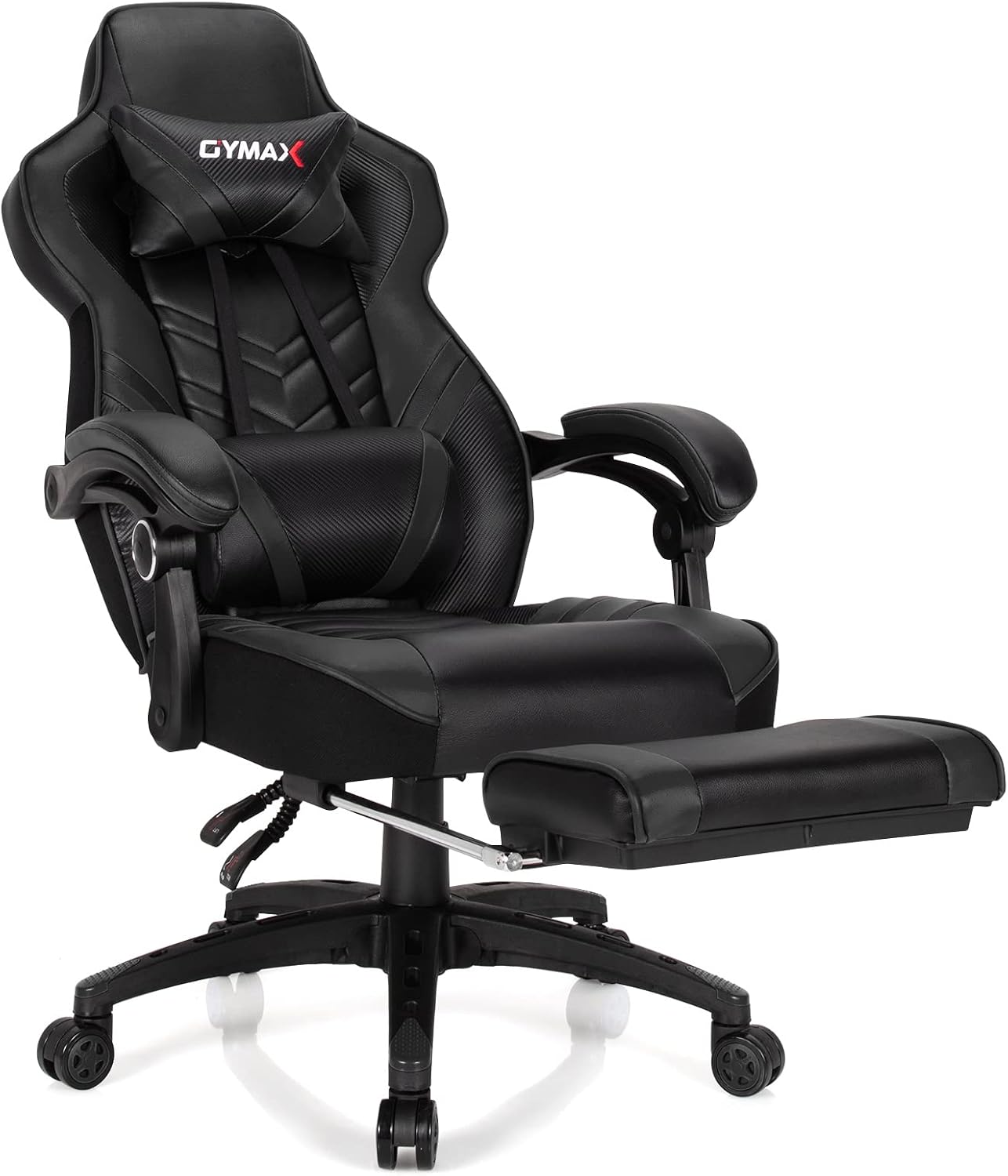 GYMAX Gaming Chair, Ergonomic Computer Chair with Footrest, Linkage Armrests & Lumbar Cushion, Big Wide High Back Video Gaming Chair, Reclining Office Rolling Chair for Adult/Teens (Black)