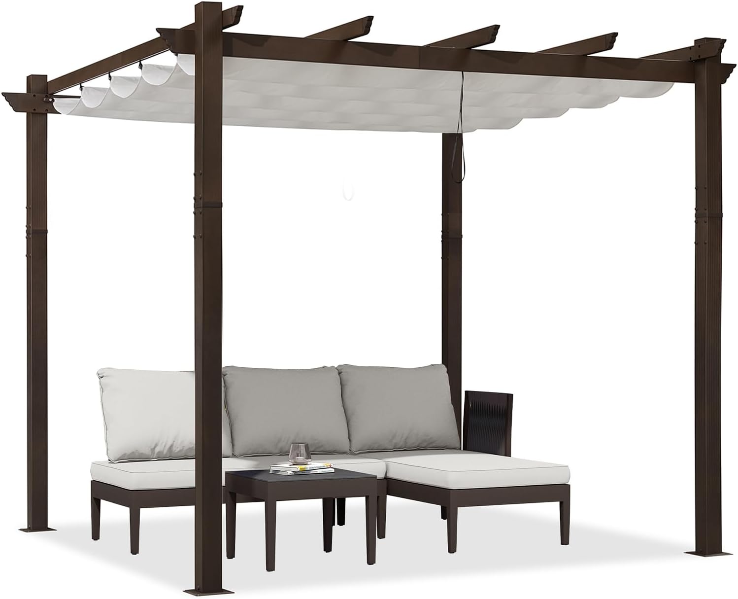 PURPLE LEAF Pergola 10' X 10' Outdoor Retractable Metal Pergola with Canopy Patio Shade for Garden Yard Pavilion Grill for Beach Deck Gazebo, White