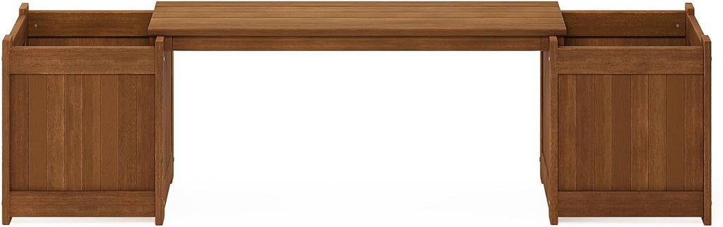 Furinno TIOMAN Planter Box with Bench, Hardwood Flower Box with Seat, Cube Garden Box, in Teak Oil, Outdoor Indoor, Garden, Patio, Balcony, Light Wood