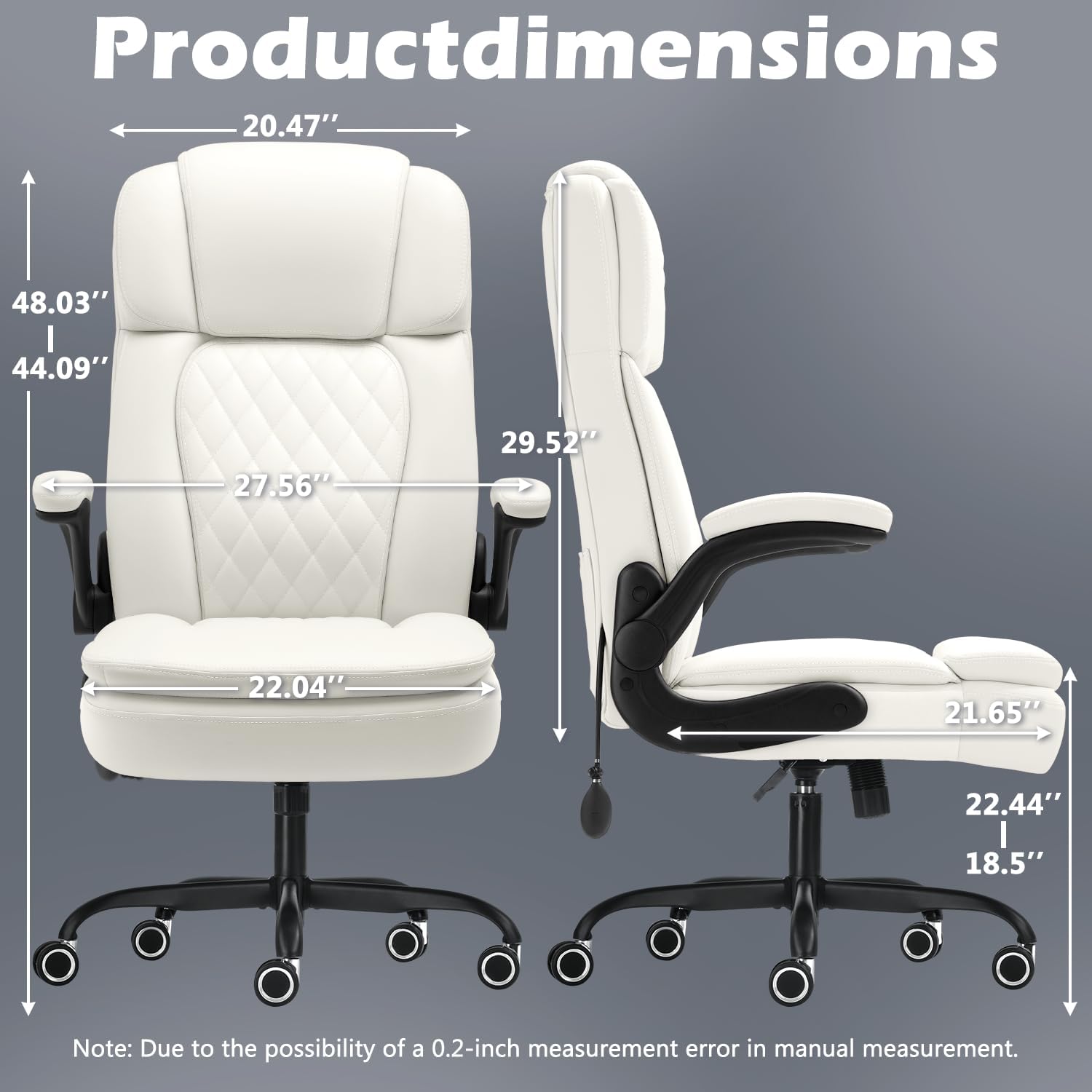 450 LBS Big and Tall Executive Office Chair with Flip up Arm, Heavy Duty Leather Computer Desk Chair,Comfortable High Back Swivel Home Office Chair with Rolling for Adults (White)