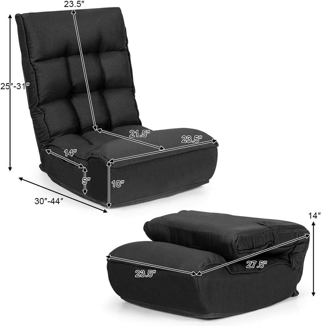 Giantex Gaming Chair Floor, Floor Chairs for Adults with 4-Position Adjustable Back, 6-Position Adjustable Headrest, Side Pocket, No Assembly Required, Banana Chair, Folding Floor Gaming Chair, Black