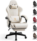 GTPLAYER Gaming Chair with Speakers, Video Game Chairs with Footrest, PC Gamer Chairs for Adults - Padded High Back Ergonomic Reclining Silla Gamer, Linkage Armrest, Ace Pro, Ivory