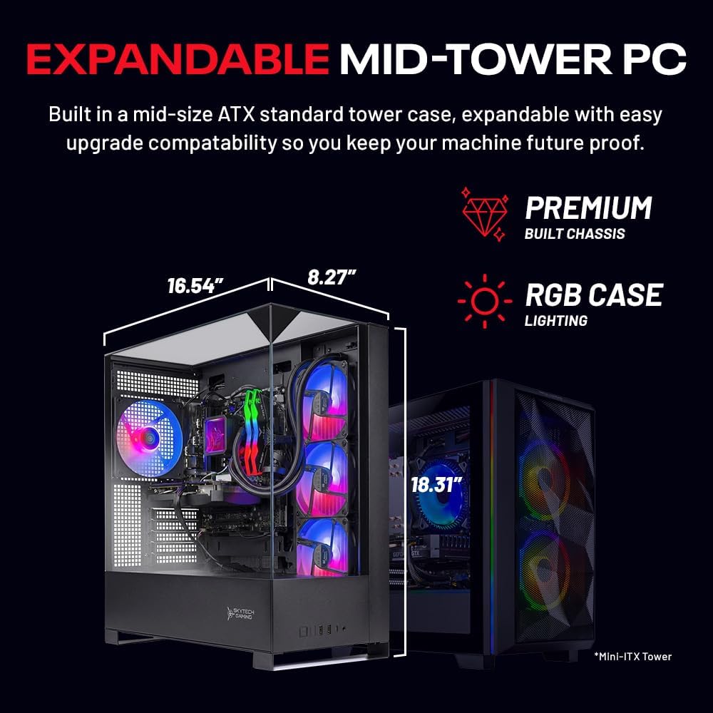 Skytech Gaming Shadow 5 Gaming PC, AMD Ryzen 7 7700 3.8GHz, NVIDIA RTX 5070 12GB VRAM, 1TB NVMe SSD, 32GB DDR5 RAM 6000, 750W Gold PSU, 360 ARGB AIO, WI-FI 5, Windows 11, Desktop