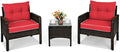 HAPPYGRILL 3 Pieces Patio Furniture Set Outdoor Rattan Wicker Coffee Table & Chairs Set with Seat Cushions Patio Conversation Set for Garden Balcony Backyard Poolside