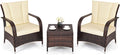 Tangkula 3 Piece Patio Furniture Set, 2 Wicker Chairs with Glass Top Coffee Table, Outdoor Garden Porch Poolside Furniture Set for 2, Rattan Conversation Set