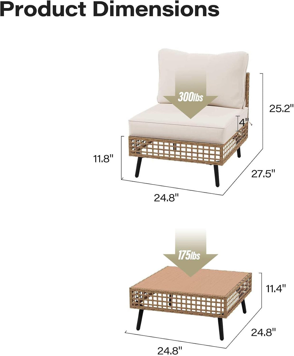 LAUSAINT HOME 3 Pieces Outdoor Sectional Sofa Set, All-Weather PE Wicker Rattan Patio Conversation Set with Thick Cushions & Coffee Table, Patio Furniture Set for Garden, Backyard, Porch (Beige)