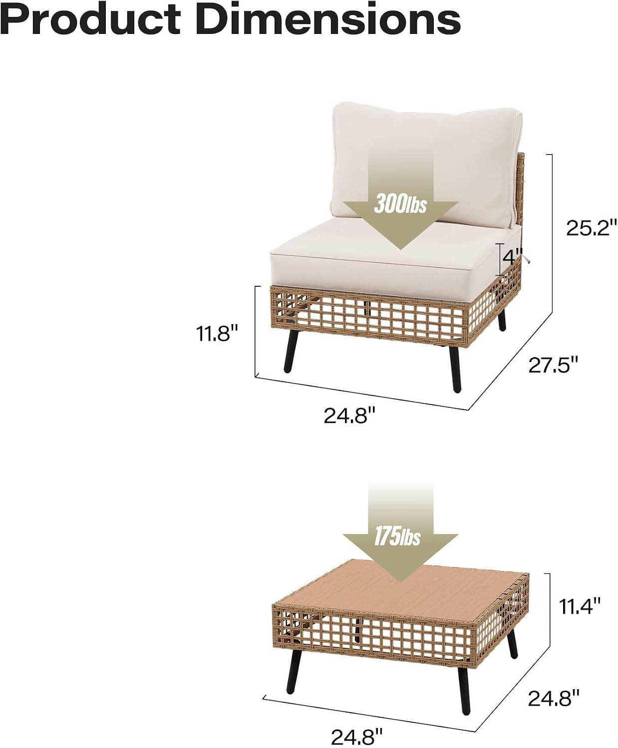 LAUSAINT HOME 3 Pieces Outdoor Sectional Sofa Set, All-Weather PE Wicker Rattan Patio Conversation Set with Thick Cushions & Coffee Table, Patio Furniture Set for Garden, Backyard, Porch (Beige)