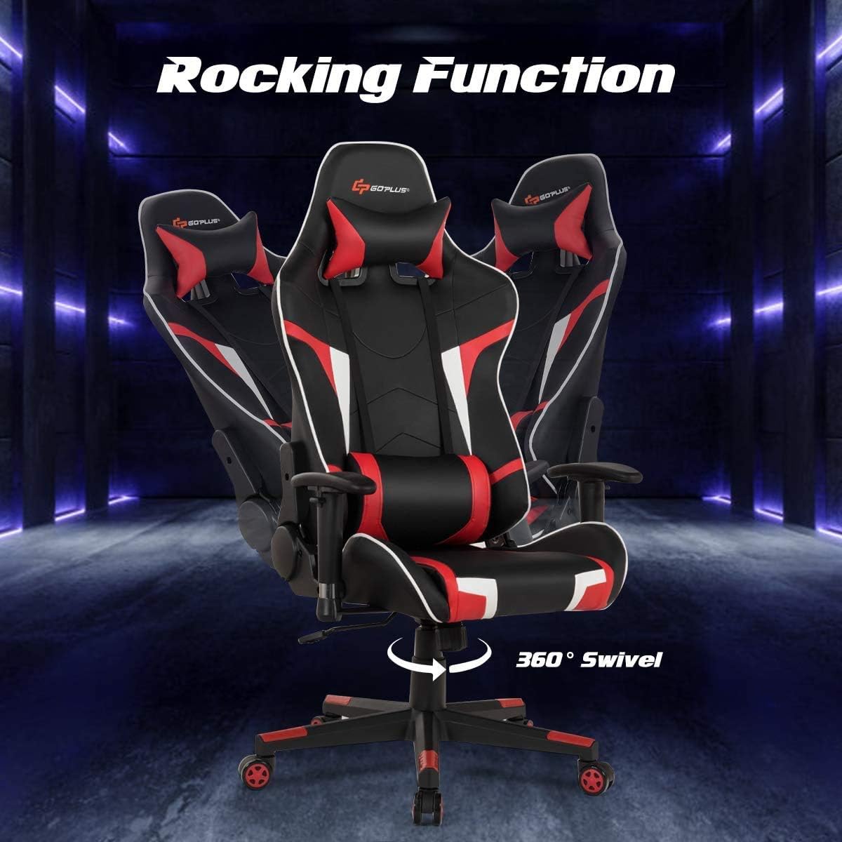 Goplus Gaming Massage Office Chair, High Back PU Leather Adjustable Arms Headrest Ergonomic Reclining Racing Chair, Rolling Swivel Executive Computer Chair