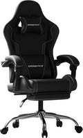 Ergonomic Gaming Chair with Footrest, Heavy Duty 330lbs Office Chair, Massage Lumbar Support, Adjustable Height & Headrest Pillow, Comfortable for Back Pain Relief, Streaming, Long Gaming, Black