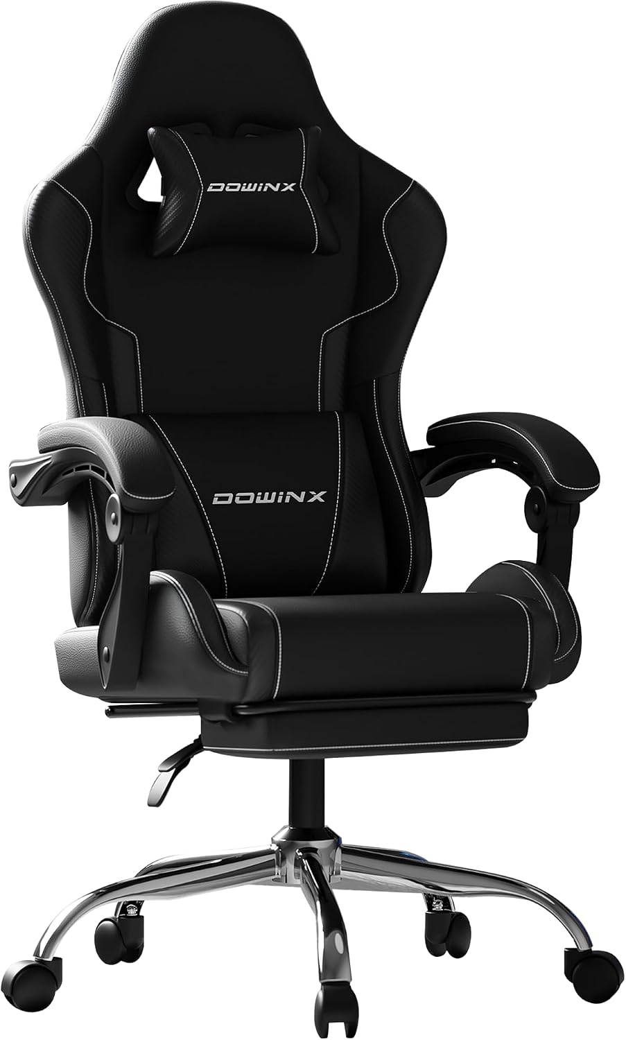 Ergonomic Gaming Chair with Footrest, Heavy Duty 330lbs Office Chair, Massage Lumbar Support, Adjustable Height & Headrest Pillow, Comfortable for Back Pain Relief, Streaming, Long Gaming, Black