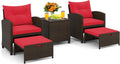 KOTEK 5 Pieces Patio Furniture Set with Ottomans, Wicker Patio Conversation Set with Coffee Table & Cushions, PE Rattan Outdoor Lounge Chairs for Backyard, Porch, Poolside (Mix Brown- Red)