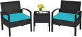 Tangkula 3 Piece Patio Conversation Set, Outdoor Rattan Sofa Set with Seat Cushions & Coffee Table, Patio Wicker Furniture Set for Garden Balcony Backyard Poolside (Turquoise)