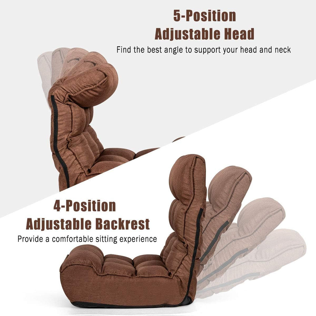 Giantex Floor Chairs for Adults with 4-Position Adjustable Back, 6-Position Adjustable Headrest, Side Pocket, No Assembly Required, Banana Chairs, Folding Gaming Chair Floor, Brown