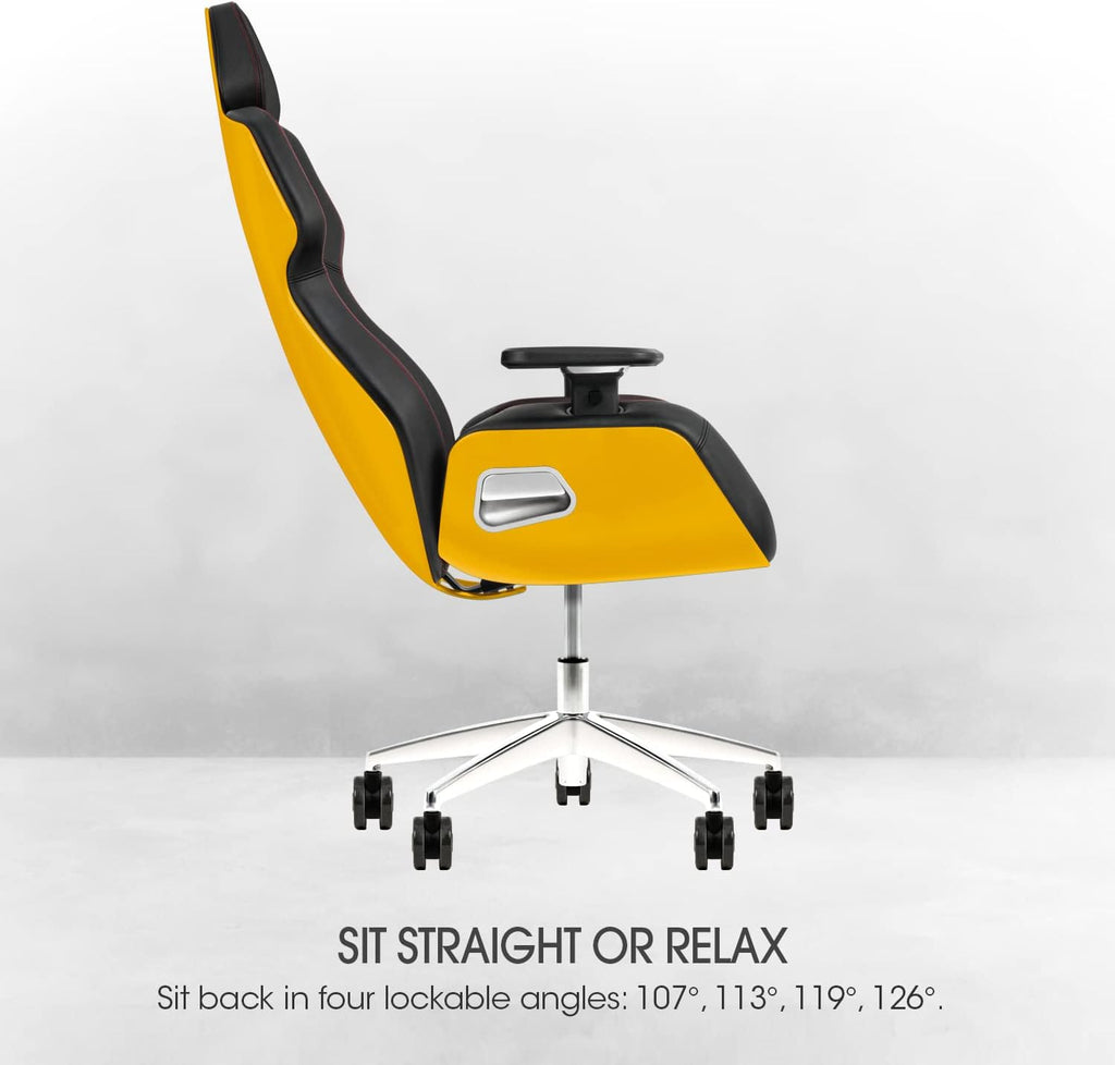 Thermaltake Argent E700 Real Leather Gaming Chair (Sanga Yellow) Design by Studio F. A. Porsche, GGC-ARG-BYLFDL-01